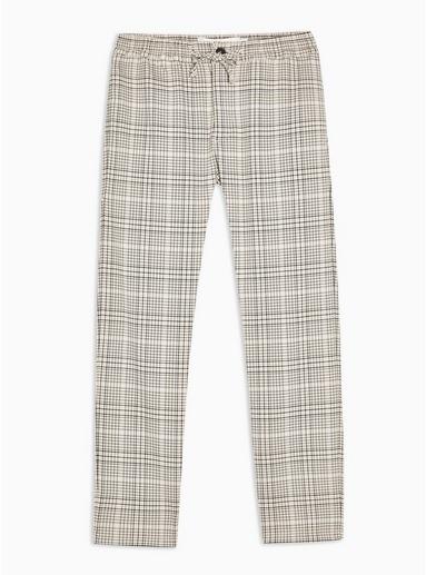 Topman Mens Stone Neutral And Navy Check Trousers