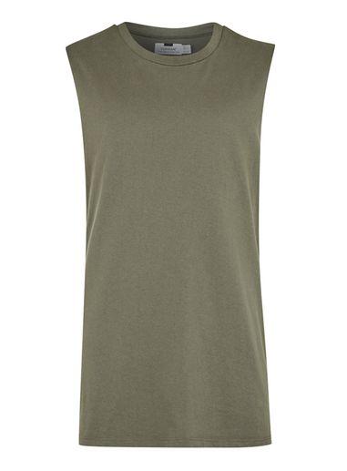 Topman Mens Green Khaki Oversized Tank Top