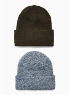 Topman Mens Multi Dustin Blue And Khaki Twist Beanie 2 Pack