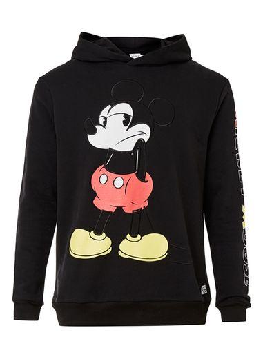 Topman Mens Black Mickey Mouse Print Classic Fit Hoodie
