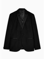 Topman Mens Black Skinny Fit Single Breasted Tuxedo Suit Blazer With Satin Covered Shawl Lapel