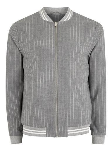 Topman Mens Blue Gray Pinstripe Smart Harington Style Bomber Jacket