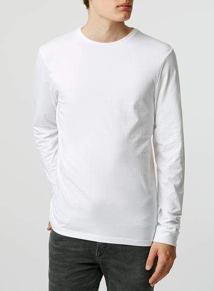 Topman Mens Long Sleeve White T-shirt