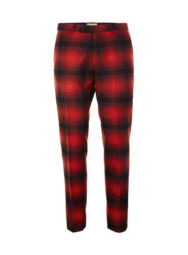 Topman Mens Noose & Monkey Red And Black Check Suit Pants