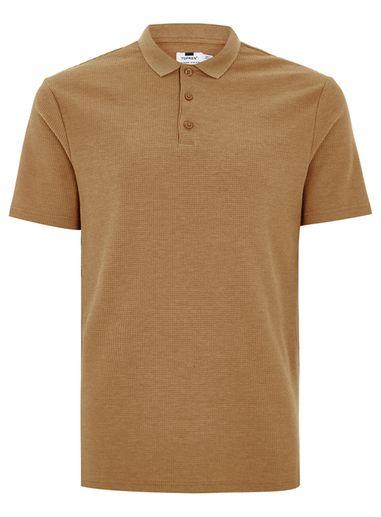 Topman Mens Stone Tan Waffle Polo T-shirt