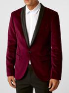 Topman Mens Red Noose And Monkey Wine Suit Jacket