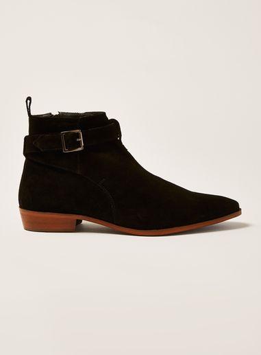 Topman Mens Black Suede Trail Buckle Boots