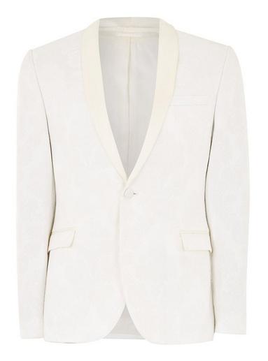 Topman Mens White Jaquard Tuxedo Jacket