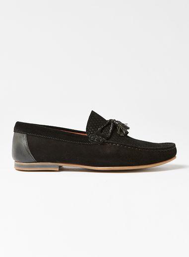 Topman Mens Black Suede 'stone Embossed' Tassel Loafers