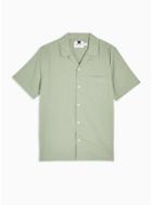 Topman Mens Green Sage Revere Shirt With Linen