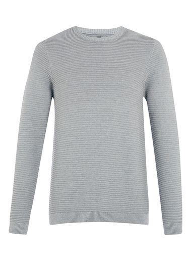 Topman Mens Grey Gray Marl Horizontal Rib Crew Neck Sweater