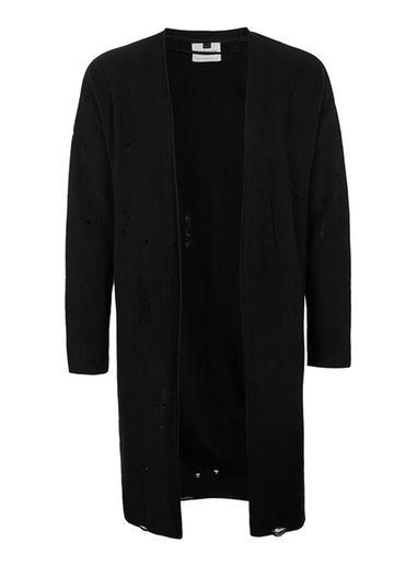 Topman Mens Black Ripped Longline Cardigan