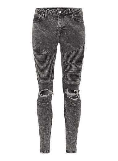 Topman Mens Black Acid Wash Biker Spray On Ripped Jeans