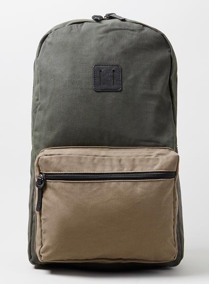 Topman Mens Green Khaki Cotton Backpack