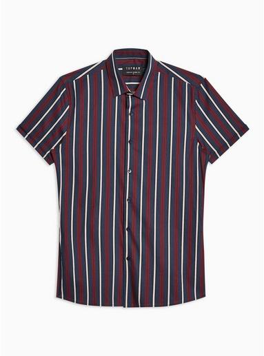 Topman Mens Navy And Burgundy Stripe Stretch Skinny Shirt