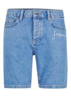 Topman Mens Blue Embroidered Slim Denim Shorts