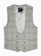 Topman Mens Grey Gray Check Slim Fit Suit Vest