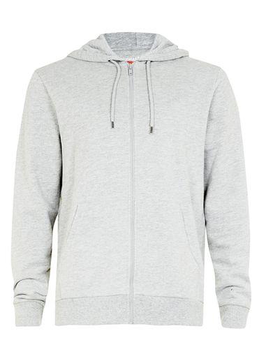 Topman Mens Grey Marl Zip Through Hoodie