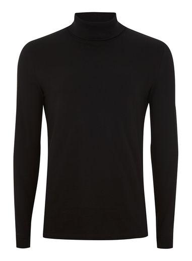 Topman Mens Black Muscle Fit Roll Neck T-shirt