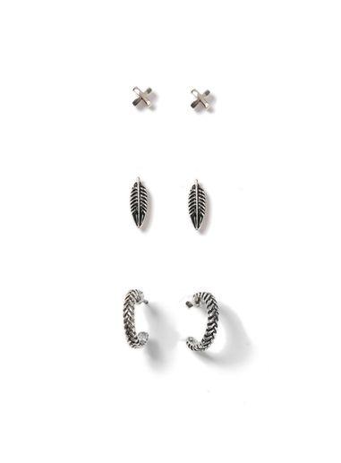 Topman Mens Antique Silver Look Stud And Hoop Earrings 3 Pack*