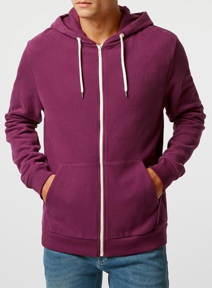 Topman Mens Purple Zip Through Hoodie