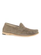 Topman Mens Brown Taupe Suede Weaved Penny Loafers