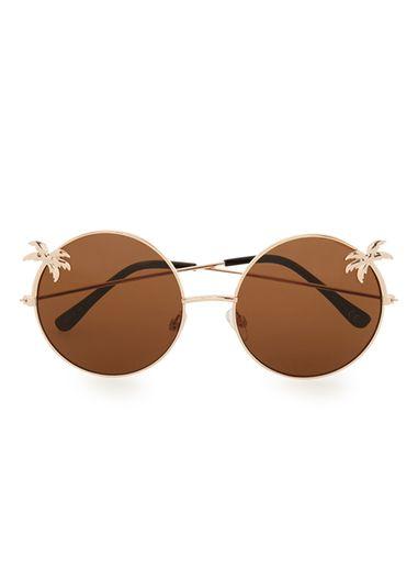 Topman Mens Round Brown Palm Tree Sunglasses