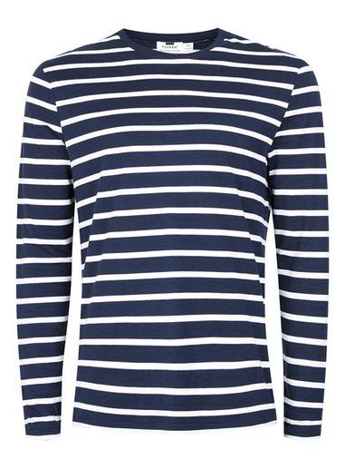 Topman Mens Navy And White Stripe Long Sleeve T-shirt