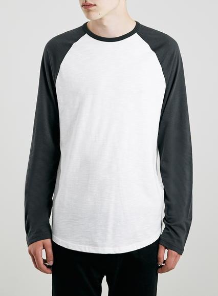 Topman Mens Washed Black And White Slub Raglan T-shirt
