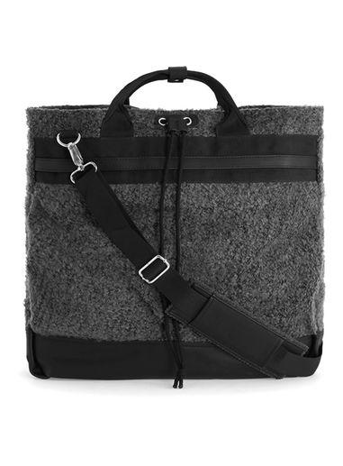 Topman Mens Grey Topman Premium Charcoal Faux Shearling Holdall Backpack
