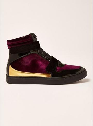 Topman Mens Red Burgundy Velvet Bishops Hi Top Boots