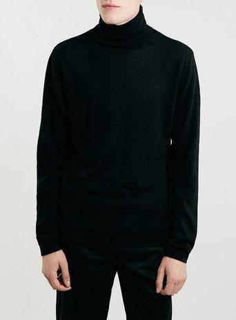 Topman Mens Black Roll Neck Jumper