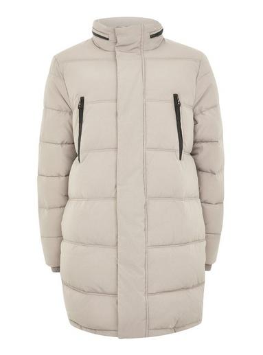Topman Mens Beige Stone Long Line Puffer Jacket
