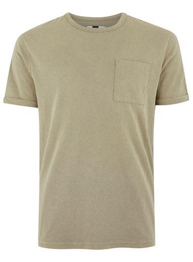 Topman Mens Khaki Heavy Weight Pocket T-shirt
