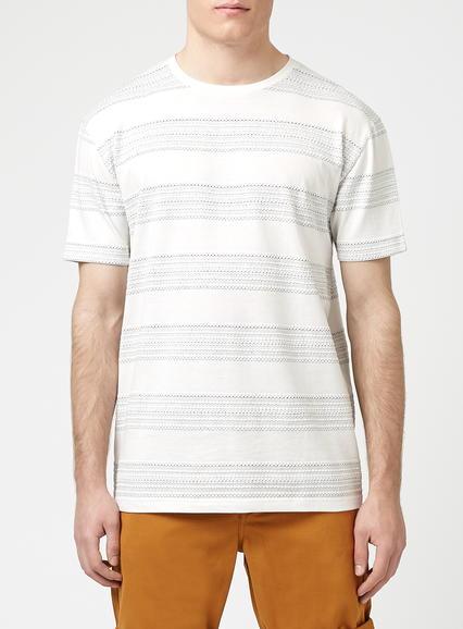 Topman Mens Cream Ltd Off White Stripe Knitted Jacquard T-shirt