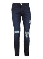 Topman Mens Blue Washed Navy Extreme Ripped Stretch Skinny Jeans