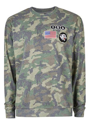 Topman Mens Green Khaki Camo Badged Sweatshirt