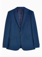 Topman Mens Navy Skinny Fit Single Breasted Premium Check Blazer With Notch Lapels