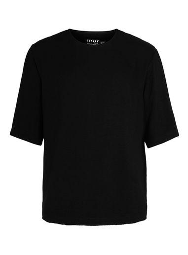 Topman Mens Black Raw Edge Three Quarter Length Sleeve T-shirt