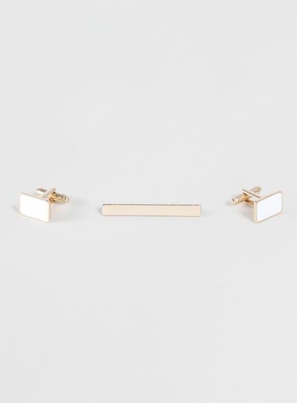 Topman Mens White Enamel Cufflink And Tie Pin*
