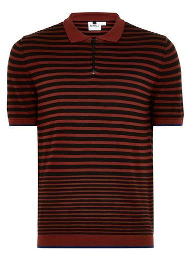 Topman Mens Brown Rust Short Sleeve Zipped Polo