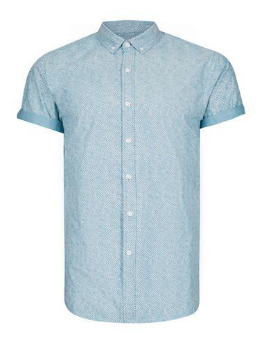Topman Mens Blue Short Sleeve Stripe Shirt