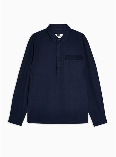 Topman Mens Navy Brushed Overhead Twill Slim Shirt