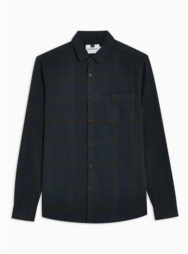 Topman Mens Green Check Over Dyed Slim Shirt