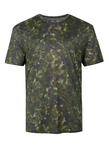 Topman Mens Green Khaki Watercolour Print Slim Fit T-shirt