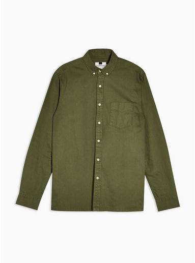 Topman Mens Khaki Slim Twill Lightweight Shirt