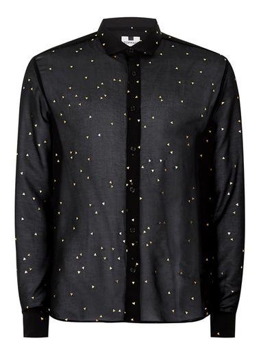 Topman Mens Black Gold Sheer Foil Shirt