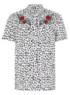 Topman Mens White Dalmatian And Rose Embroidered Short Sleeve Shirt