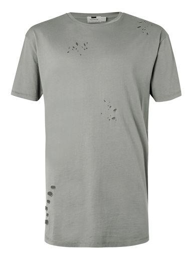 Topman Mens Green Khaki Ripped Longline T-shirt