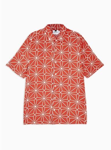 Topman Mens Orange Large Tile Slim Shirt